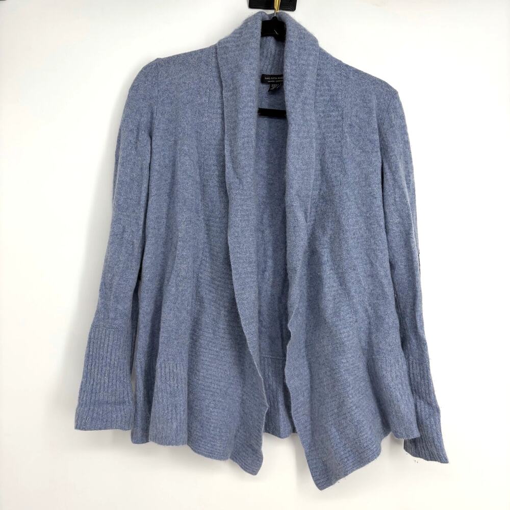 Saks Fifth Avenue Cashmere Blue Open Sweater Cardigan with Elbow Patches Size XS
